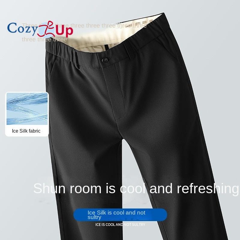 

Уютные брюки из ледяного шелка, повседневные брюки, мужские прямые свободные эластичные брюки с полуэластичной резинкой на талии M чёрный
