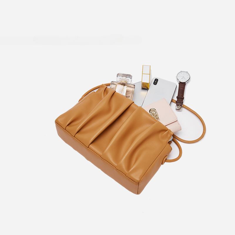 Genunie Bag Fold Design Women's New Simple Texture Soft Cowhide Bag Versatile One Shoulder Straddle Bag Real Leather Bag