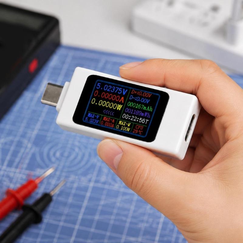 USB C Display Meter for Charging Data Review, Male to Female Type C Tool with 2 Way Monitoring Support for Daily Device Use at the Desk