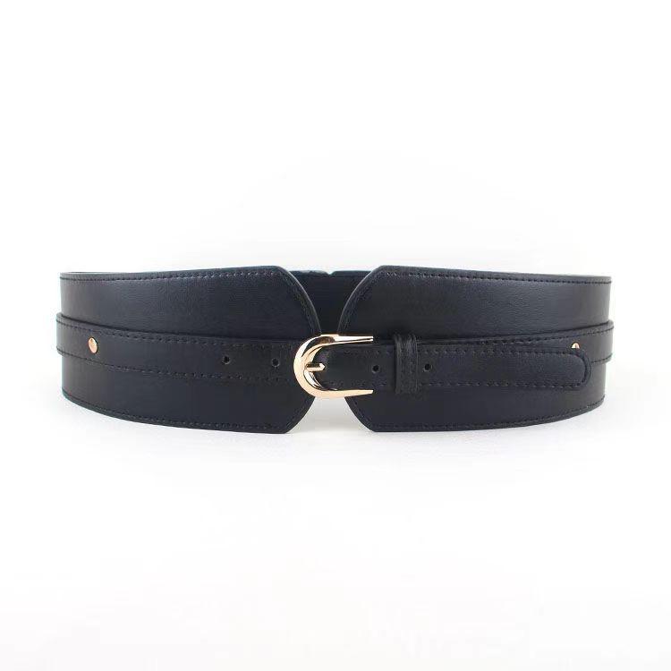 Women's Versatile Fashion Elastic Cinch Belt - Black Wide Slimming Waist Belt for Coats, Outerwear, and Suits
