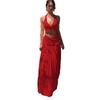 Sexy V-Neck Ruffle Halter Tie Long Dress Two-Piece Set for Women