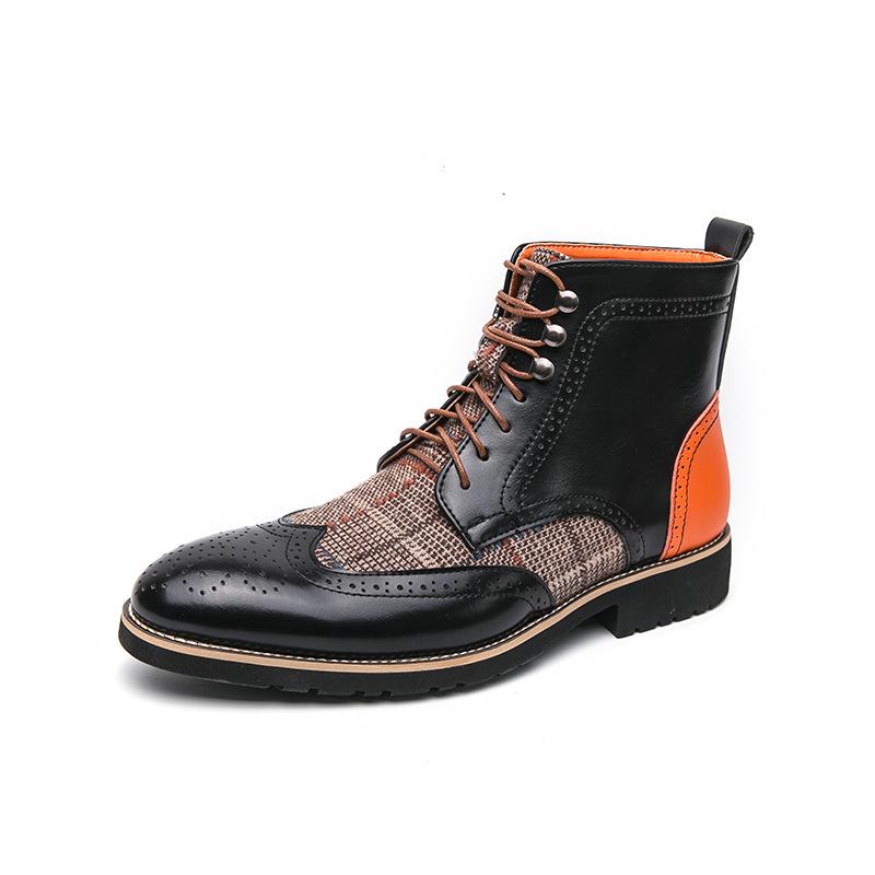 British Men's Mid-High Leather Brogue Boots: Fashionable Retro Business-Casual, Pointed Toe, Height-Increasing.