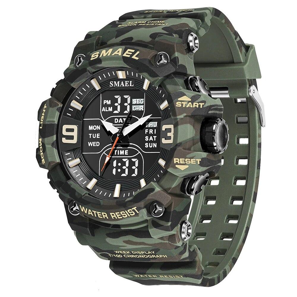 8049MC Camouflage New Style Digital Waterproof Sports Watches Men s Shock Analog Dual Display Watch