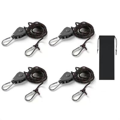 ILLIDAN Tent Rope with Ratchet Mechanism, 4mm * 2M, Set of 4, Black, 250kg Load Capacity, Guy Rope, Paracord, Tent Rope, Guy Line, Tarp Rope, Reflecti