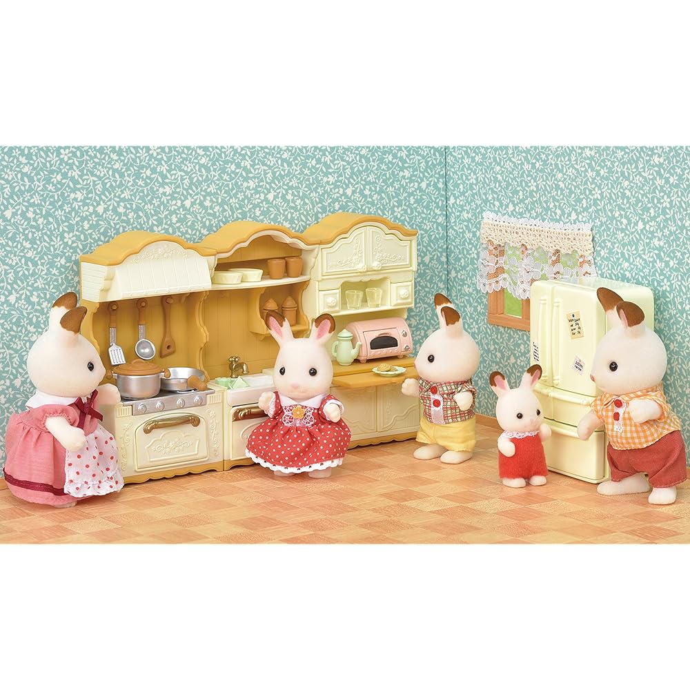 Sylvanian Families EPOCH Kitchen Set with Stove and Sink for Dollhouse Toys Ages 3 and Up