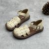 Johnature Sandalias casuales de cuero genuino para mujer, zapatos planos cómodos y versátiles con suela suave y transpirable