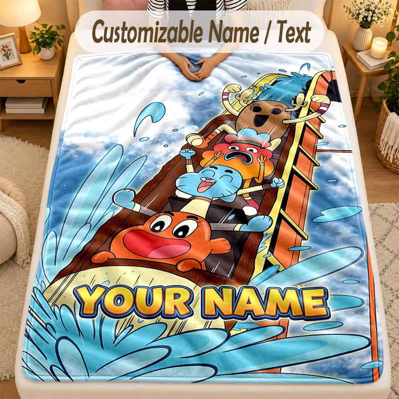 Flannel BlanketAmazing World of Gumball Custom Name Text Personalized Soft Warm Throw Blanket Home Decor Gift