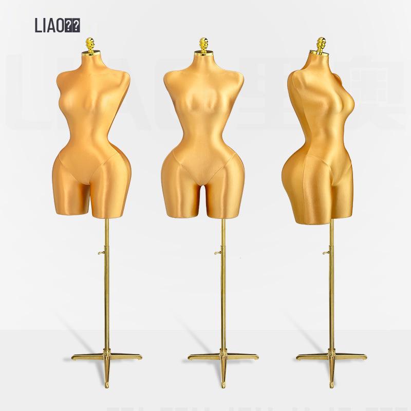 Plus-Size Fabric-Wrapped Mannequin: Women's Half-Body Display Stand, Pin-able for Clothing Store Window.