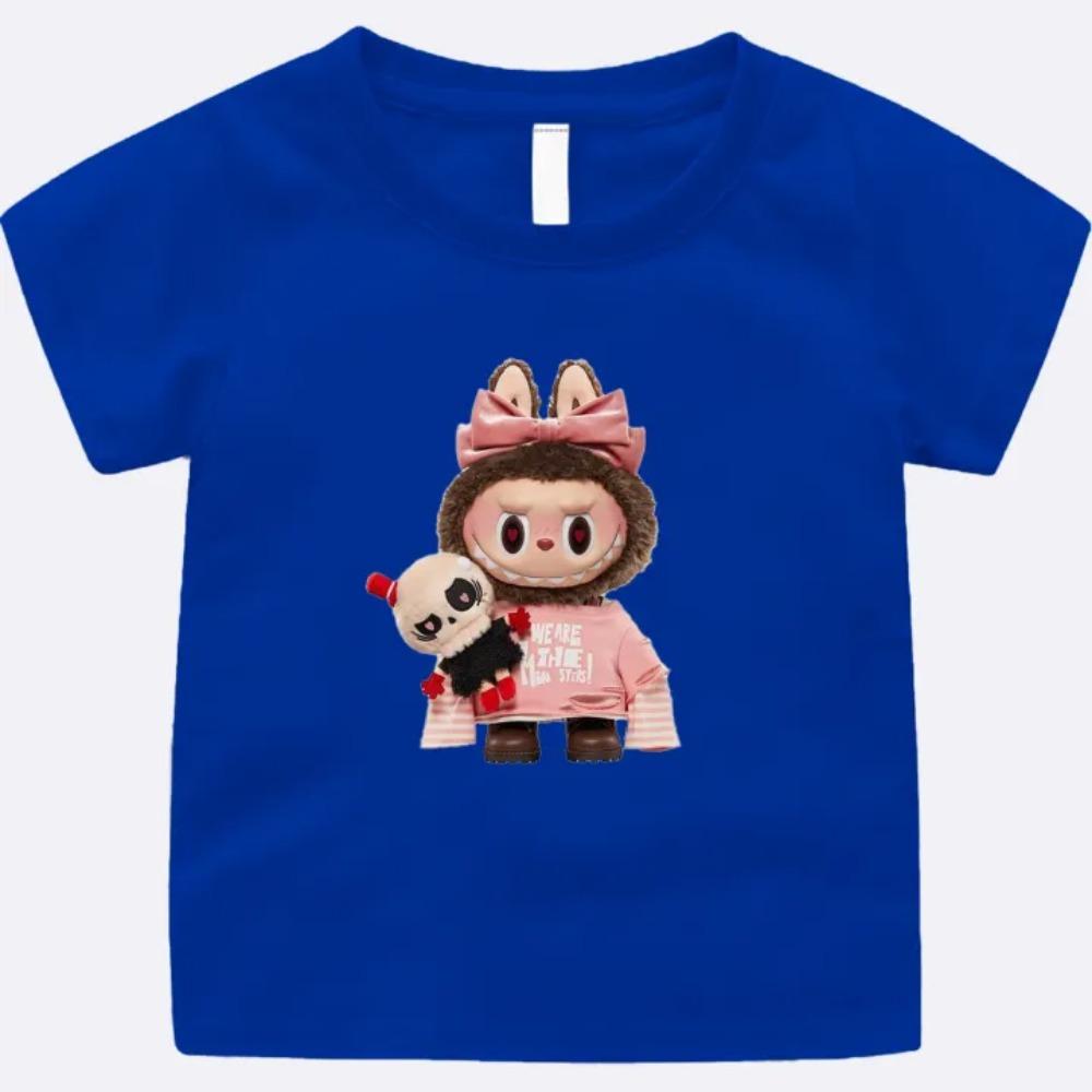 2025 New LABUBU Children's T-shirt Cartoon Style LABUBU Printed Girl Round Neck Short Sleeve Cute and Beautiful Girl's Top