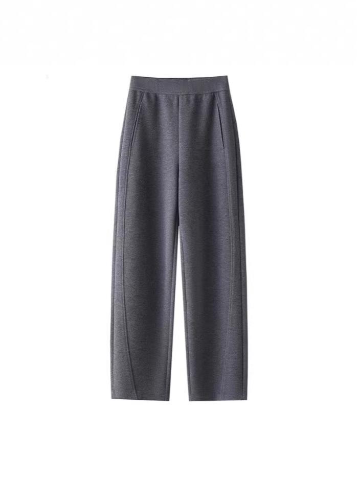 Women's Gray Cashmere Slimming Casual Autumn/Winter Pants - Narrow & Wide-Leg Options