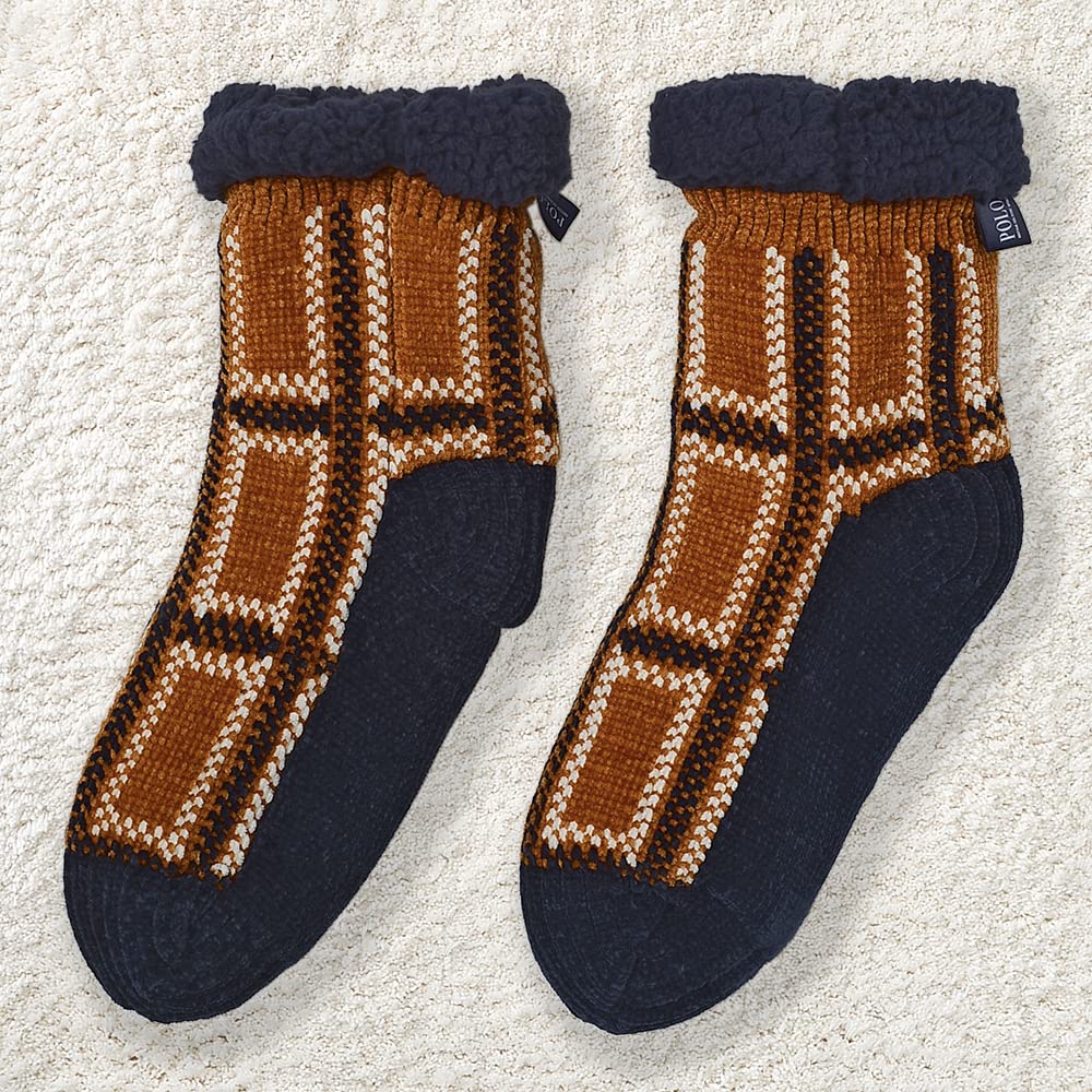 Gunze POLO BCS Room Woven Name Plaid Pattern Socks, Fleece-Lined, Tag,