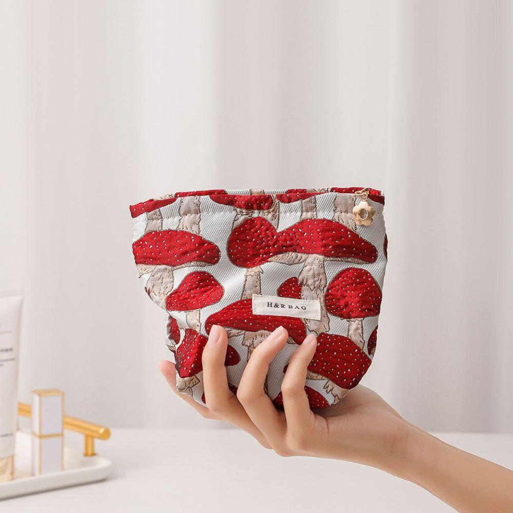 Vintage Canvas Make-up Tasche Roter Pilz Druck M/L Größe Münz Schlüssel Tasche Waschbare Aufbewahrungstasche Hochzeit