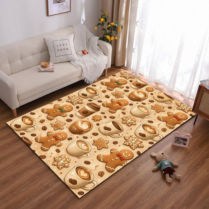 Gingerbread & Coffee Pattern Non-slip rug suitable for living room and bedroom sofas