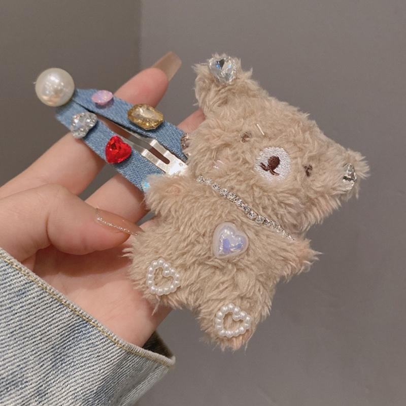 Plush Rabbit/Bear Shape Hair Clip Spring Summer Headwear for Woman Girls Bangs Taking Photo Shopping Travel Anti-Slip