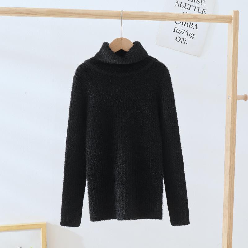 Dětský svetr pletený z jádrové příze v korejském stylu s vysokým límcem - podzimní/zimní pulovr pro střední a velké děti