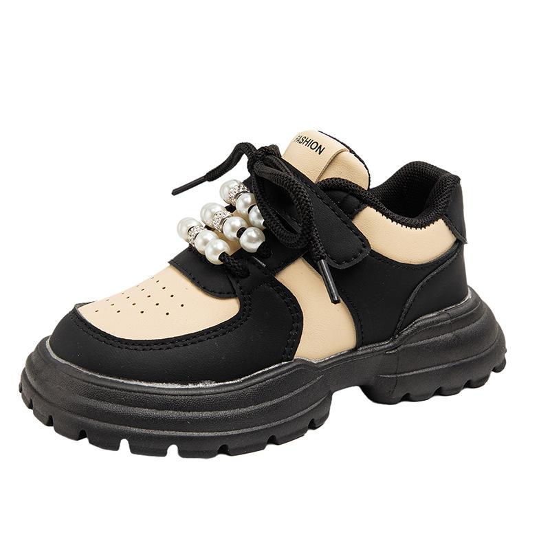 Kids Pearl Decor Thick Sole Casual Sneakers 26 чёрный