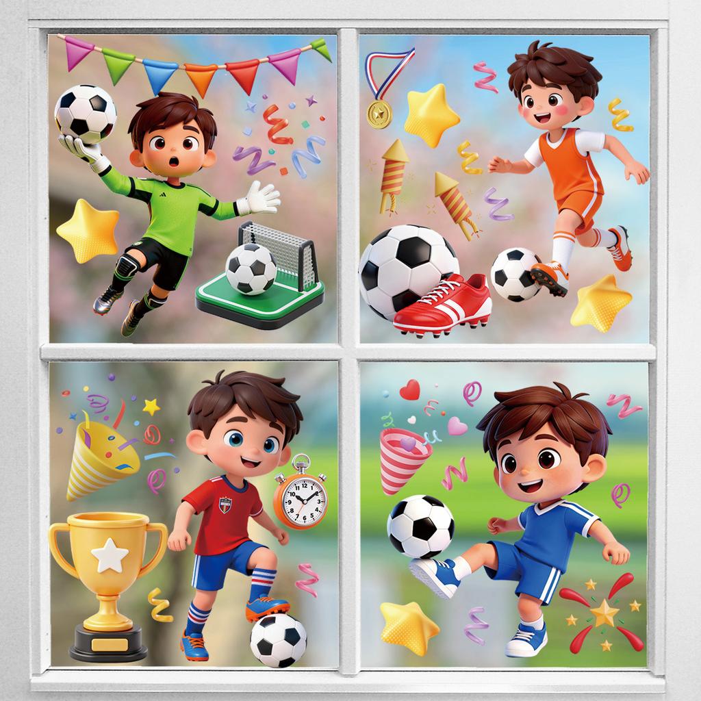 2026 World Cup Boys Sports Stickers, Soccer Elements Static Cling Decals for Fan Decor