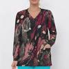 Women Plus Size Printed V Neck Long Sleeve Nurse Scrub Top With Front Pockets