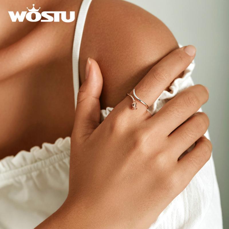 WOSTU Justerbar Rose Finger Rins 925 Sterling Sølv Vintage Platinum Ring for kvinner Romantisk Valentinsdag gave
