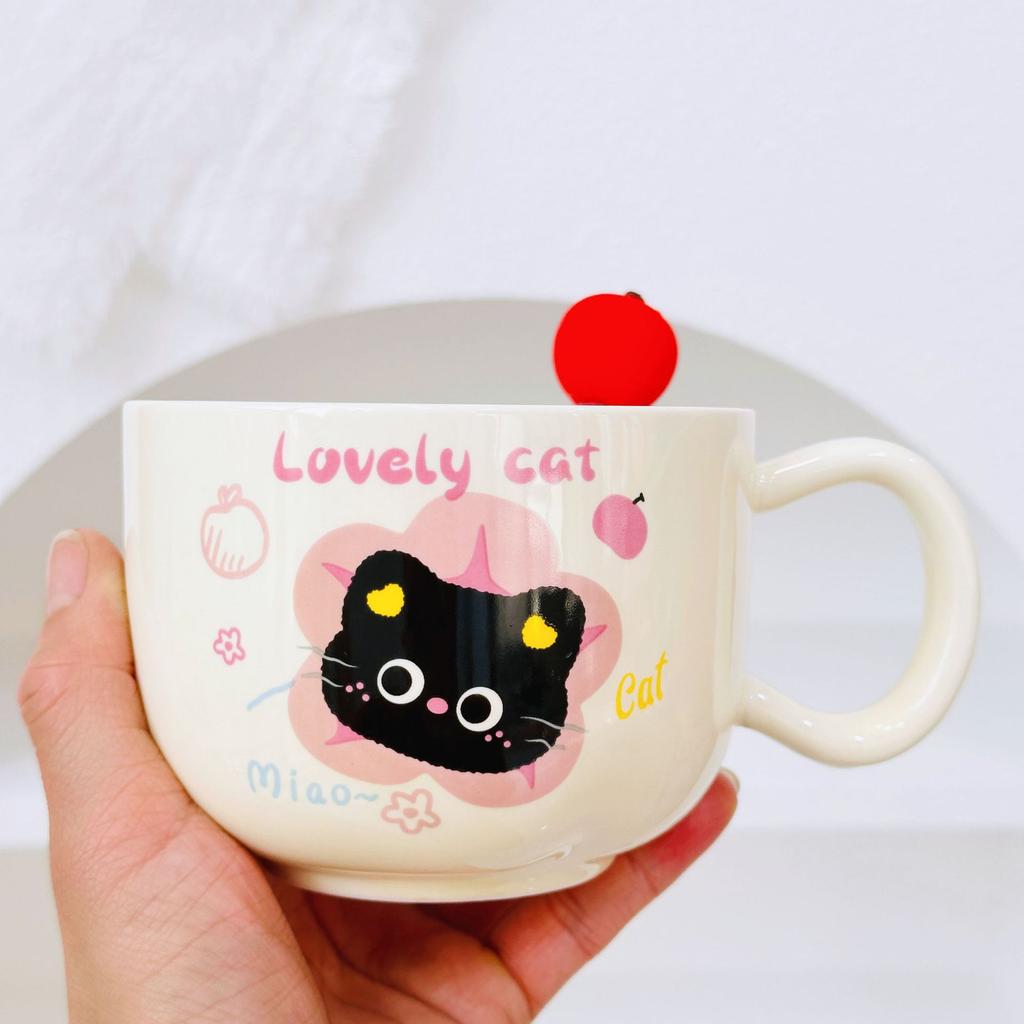 Apple Cat Red Souvenir Set Cartoon Cute Festive Ceramic Cup with Lid Spoon Mug Personalized Hand Cup