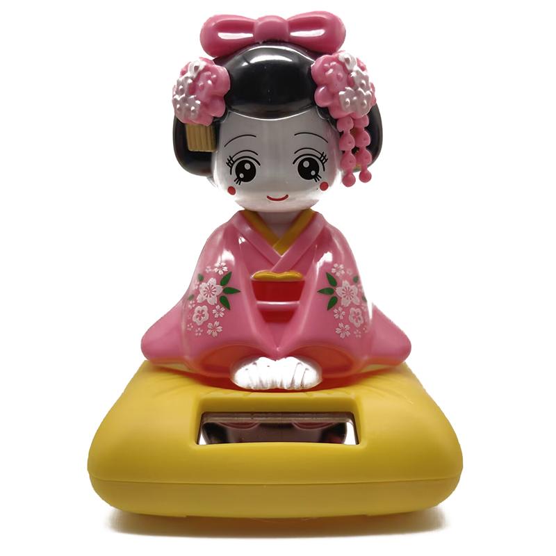 Solar Powered Japanese-Style Doll Car Ornament Kimono Girl Shaking Head Nod Head Cartoon Doll Dashboard Cute Car Decor