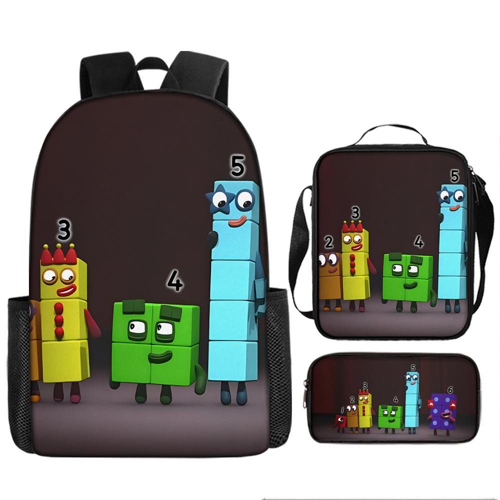 Digital Building Block Numberblocks School Bag Large Capacity Polyester Backpack Satchel Bag Pencil Bag Backpack Three-Piece Set