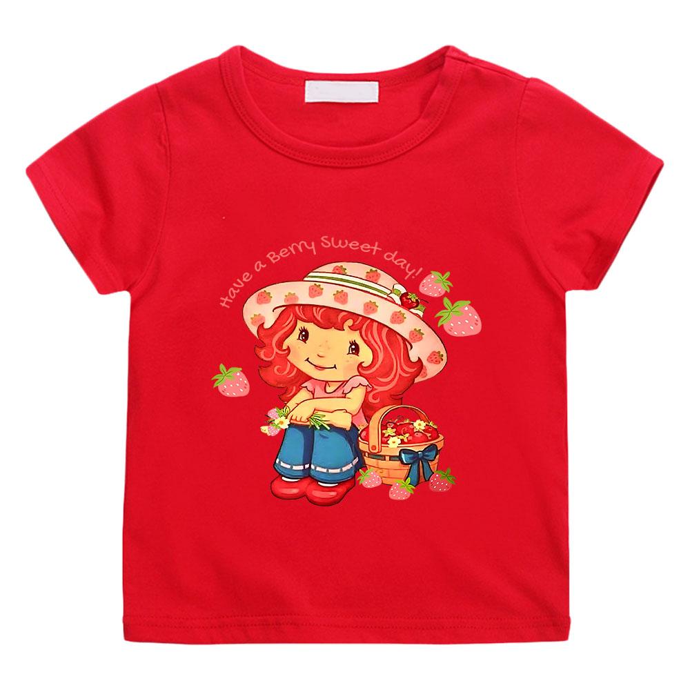 

Strawberry Shortcake Children s 100% Cotton T-Shirt Retro Cartoon Print Tees Cute Short Sleeved Casual O-Neck Kids Tops Summer Anime T-shirt 100 красный