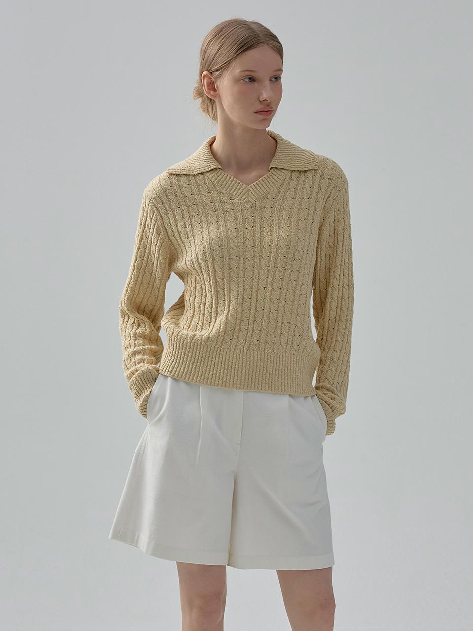 Mout Collar Cable Boucle Knit (Butter Yellow) Butter Yellow/Free