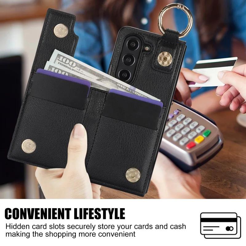 Ring PU Leather Phone Case for Samsung Galaxy Z Fold 5 4 3 Fold5 Fold4 Fold3 5G Wallet with Pen Holder & Card Slot (No Pen)