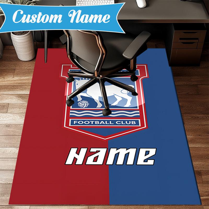 Custom Name Ipswich Football Crest Rug Game Carpet, Floor Mat for Bedroom Living Room Entryway Rug, Home Decor Idea Gift for Christmas Birthday