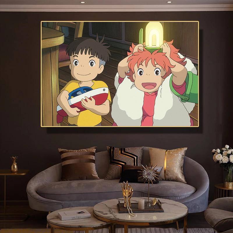 Klasický kreslený film Japonské anime Ponyo na útesu Malba na plátně do obývacího pokoje Dekorace dětského pokoje Domácí dekorace Bez rámu