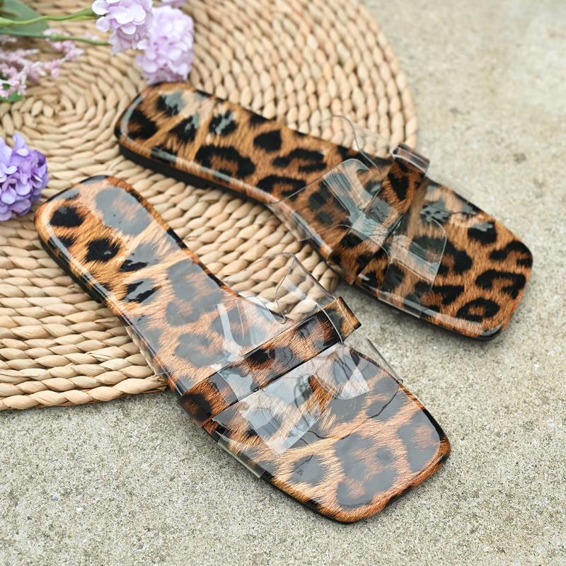 Fashion Flats Women Slippers Designer Pvc Sandals Leopard Woman Shoes 2025 Summer Fashion Flip Flops New Brand Dress Sandalias De Mujer