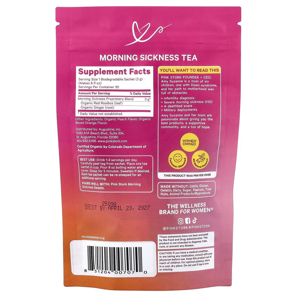 Pink Stork, Morning Sickness Tea, Ginger Peach, 15 Packets, 45g (1.59oz)