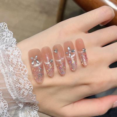 Glitter Handmade Long Oval Press-on Nails - High-End Fake Nail Art Tips
