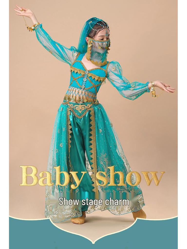 Costum de dans popular Prințesa Jasmine 2025 pentru copii mici - Set exotic stil Dunhuang pentru spectacol pe scenă