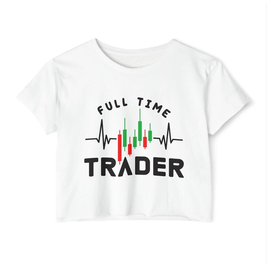 Full Time Trader Crop Top Stock Market Candlestick Chart Tee (78 characters)