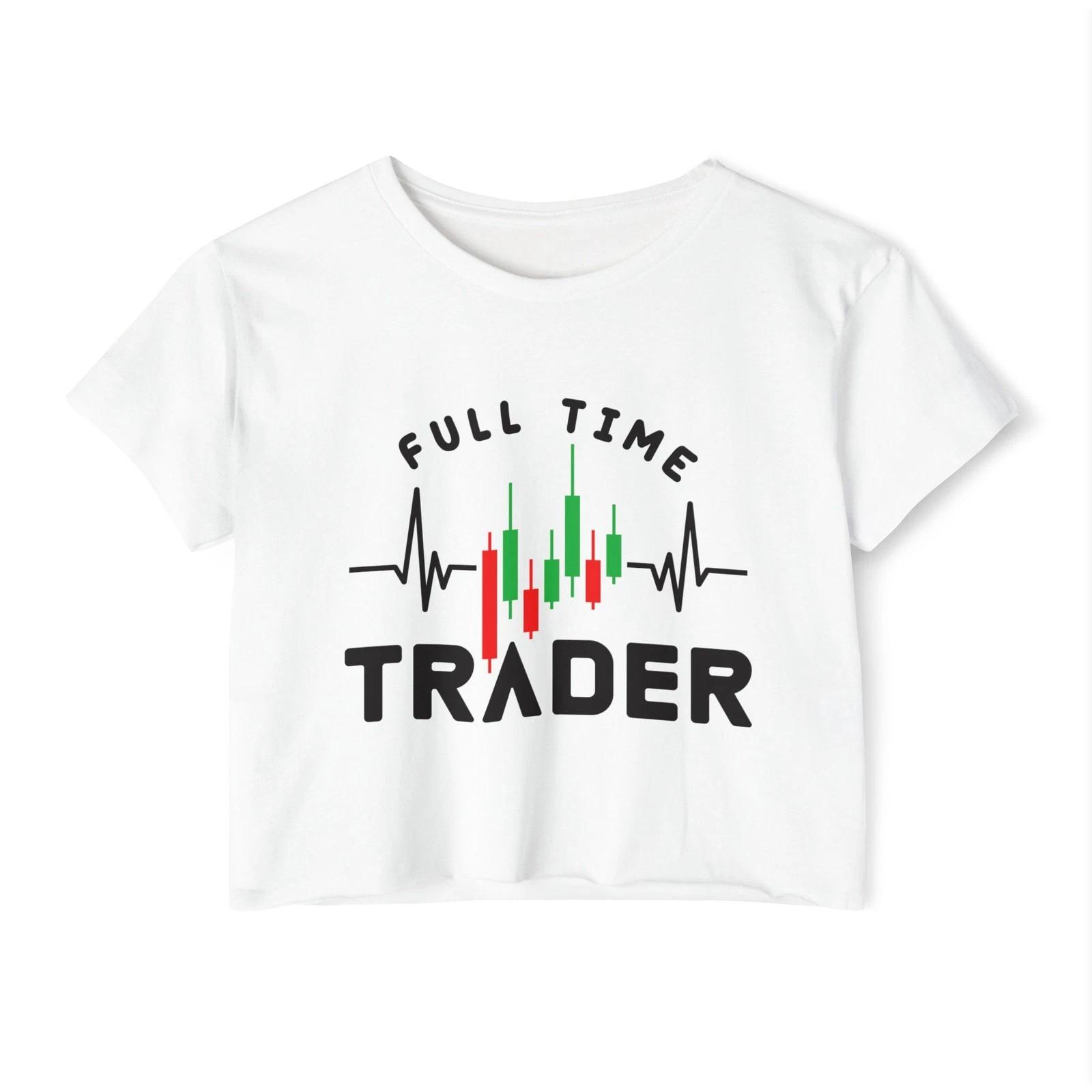 Full Time Trader Crop Top Stock Market Candlestick Chart Tee (78 characters) XL