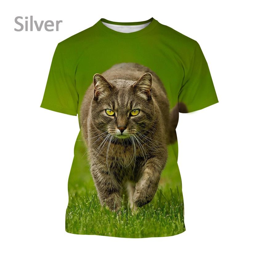 Summer Round Neck 3D Cat Pattern Printed Top Fashionable Casual Short Sleeved Children's Boy and Children's Girl Kids Unisex T-shirts