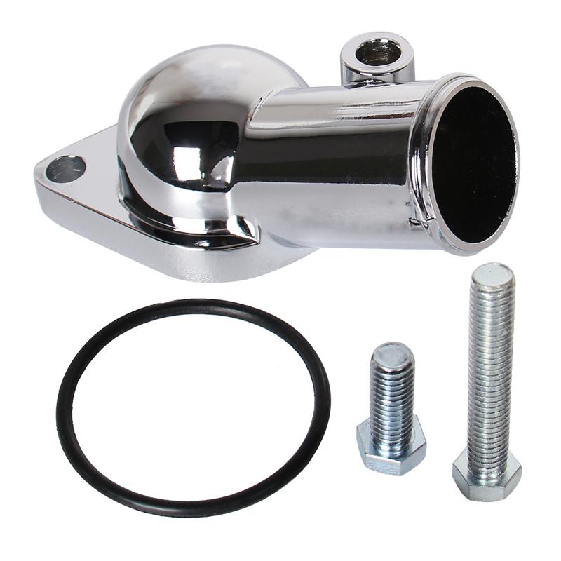 SBC BBC Chrome Water Neck Thermostat Housing Outlet Fit Chevy 45 Degree 350-454