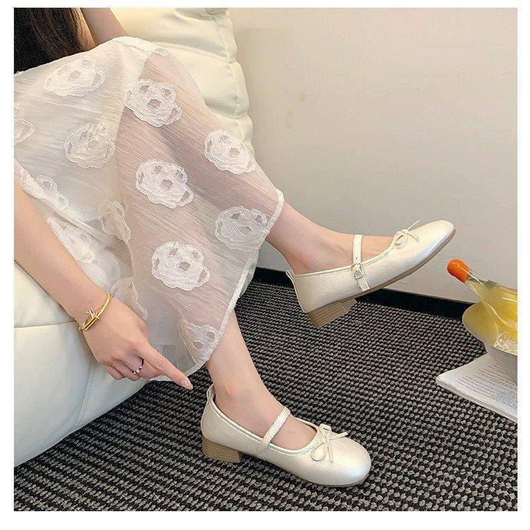 Round Head Versatile Spring And Summer Thick Heel Children Sweet Bow Light Mouth Single Shoes New Retro Mary Jane Shoes