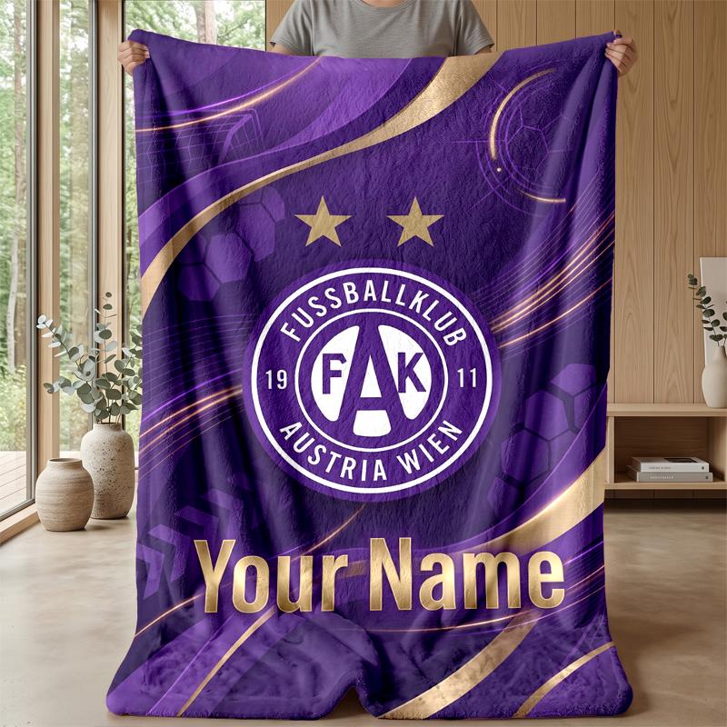 Custom Text Flannel Throw Blanket, Lightweight Cozy Bed Sofa BlanketAustria Wien FC