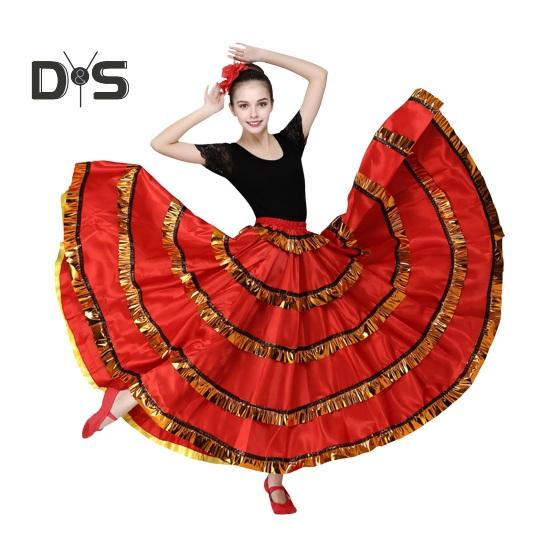 Dámská maxi sukně Elastické prošívání v pase Vrstvená dortová sukně Barva-Blocked Červená Černá 360° oversized sukně Stage Performance Wear