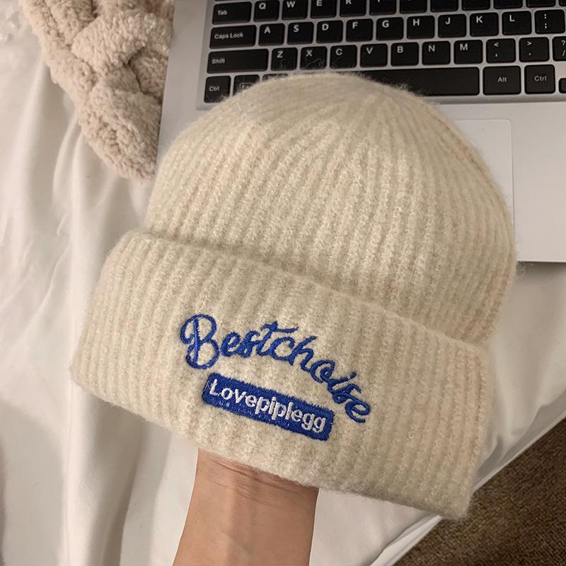 Hat Women's New Warm Woolen Hat Korean Version Versatile Autumn and Winter Ear Protection Knitted Baotou Hat Shows Small Face