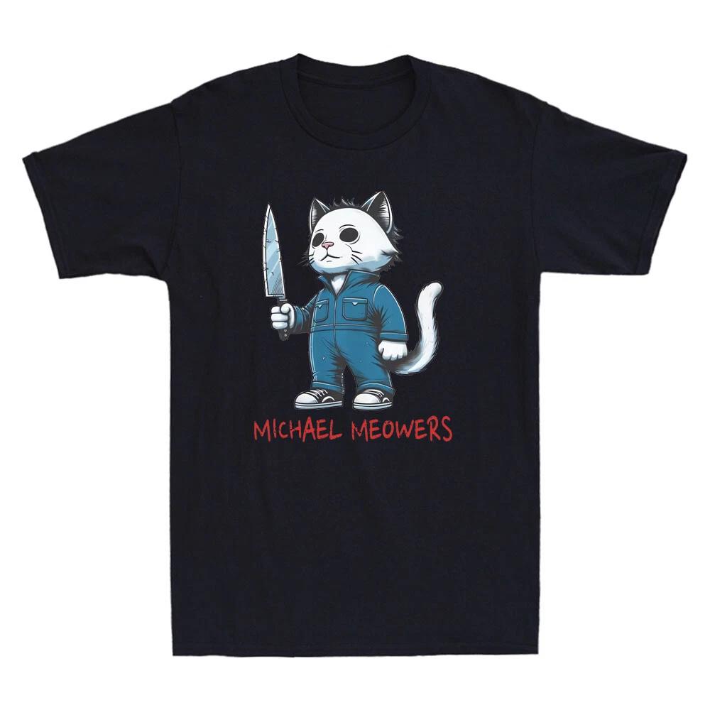 Michael Meowers Horror Cat With Knife Graphic Humor Quote Vintage Men s T-Shirt XL