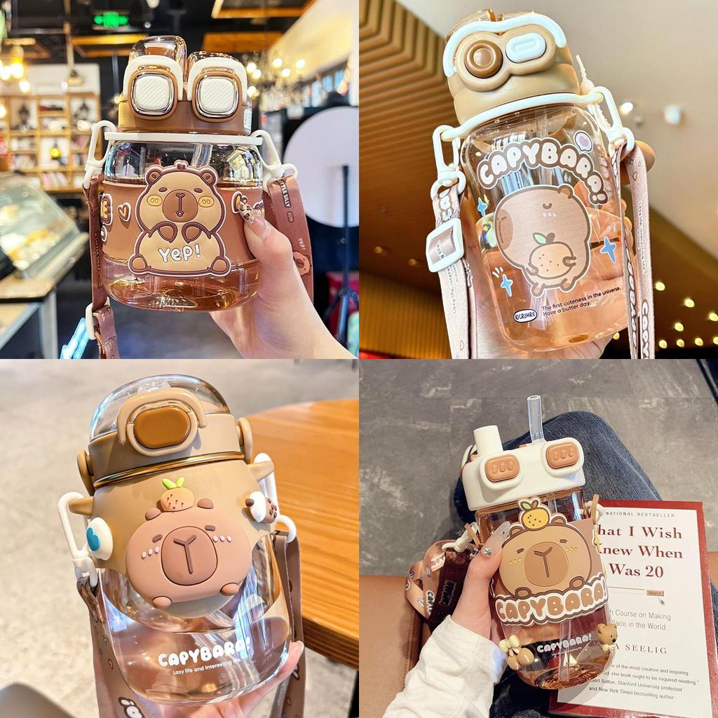 Capybara Cartoon Water Bottle With Tritan Material For Kids And Students