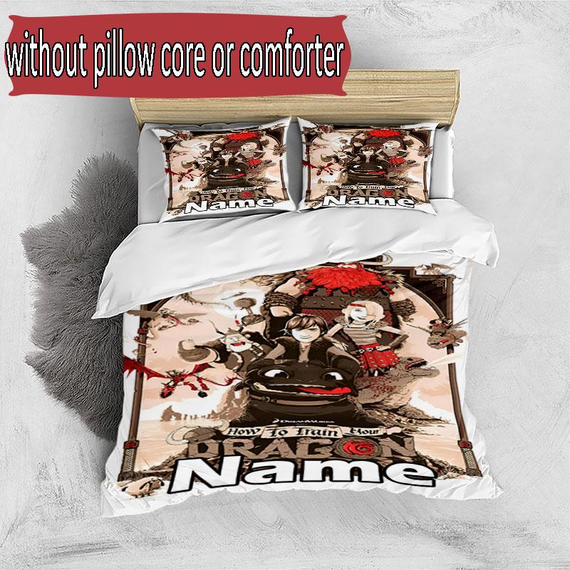3pcs Duvet Cover Set (1*Duvet Cover + 2*Pillowcase, Without Core), Custom Name How to Train Your Dragon Pattern Bedding Set, Home Bedroom Decor Gift