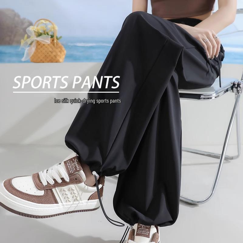 

Women s 2025 Black Ice Silk Quick-Dry Breathable Wide-Leg Running Pants XL