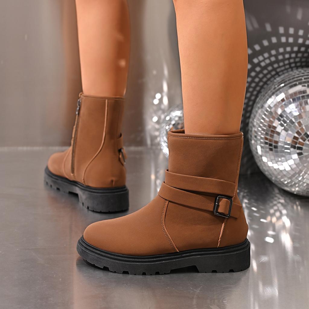 Fashion Women Belt Buckle Ankle Boots Chunky Chelsea Boots Autumn Winter Female New Designer Brand Mid Heels Casual Vintage Boots 2025
