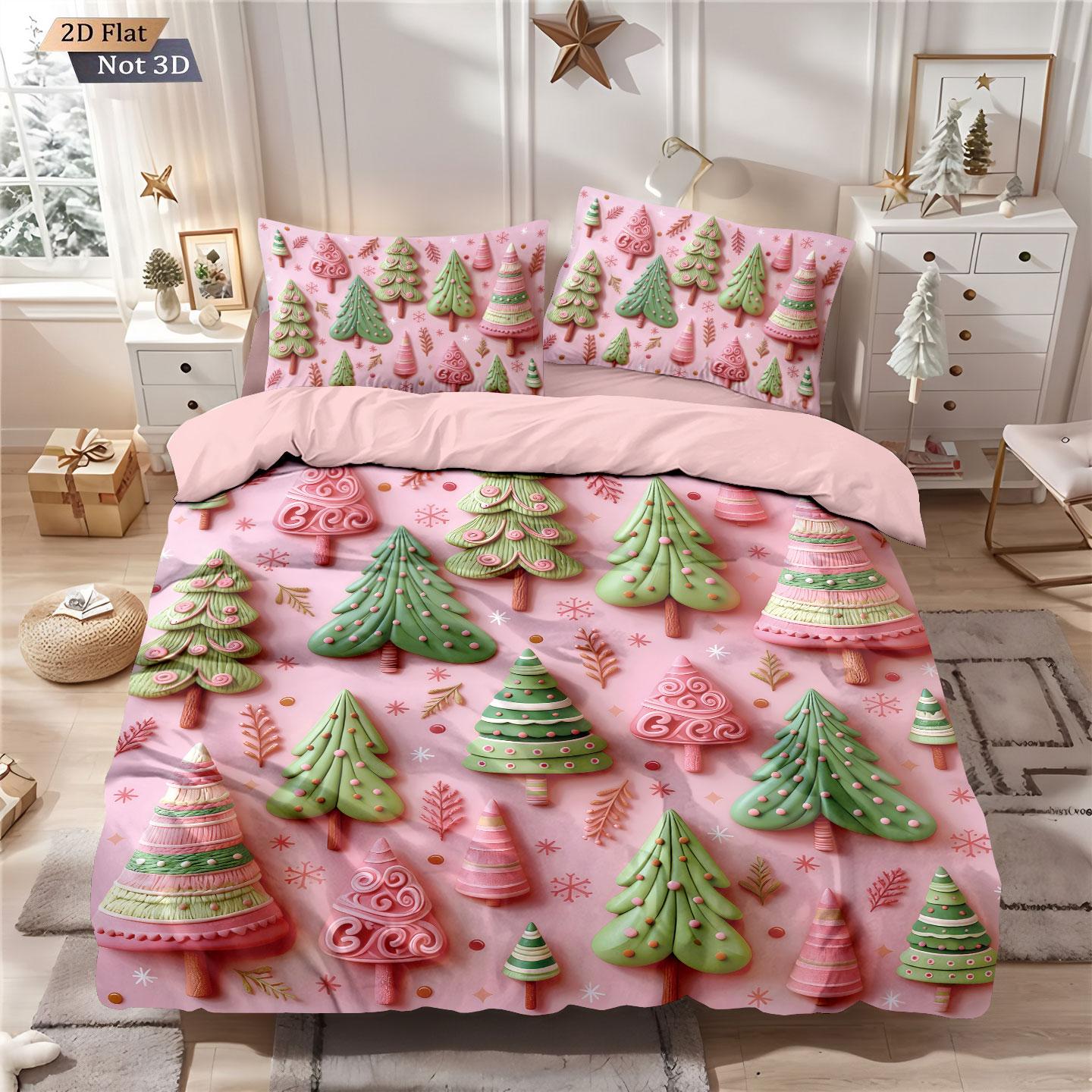

3pcs Christmas tree print coreless bedding set multi size bedroom dormitory duvet covers soft and machine washable decoration 135x200cm-EU-Single&set