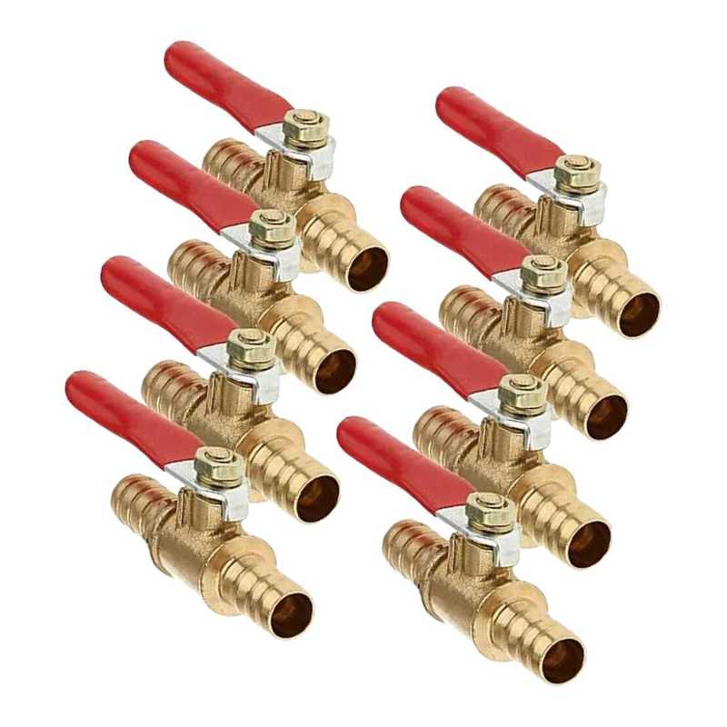 8pcs 8mm Motorcycle Hose Brass Barbed Inline Shut Off Ball Valve Water Air Gas Fuel Tap Universal